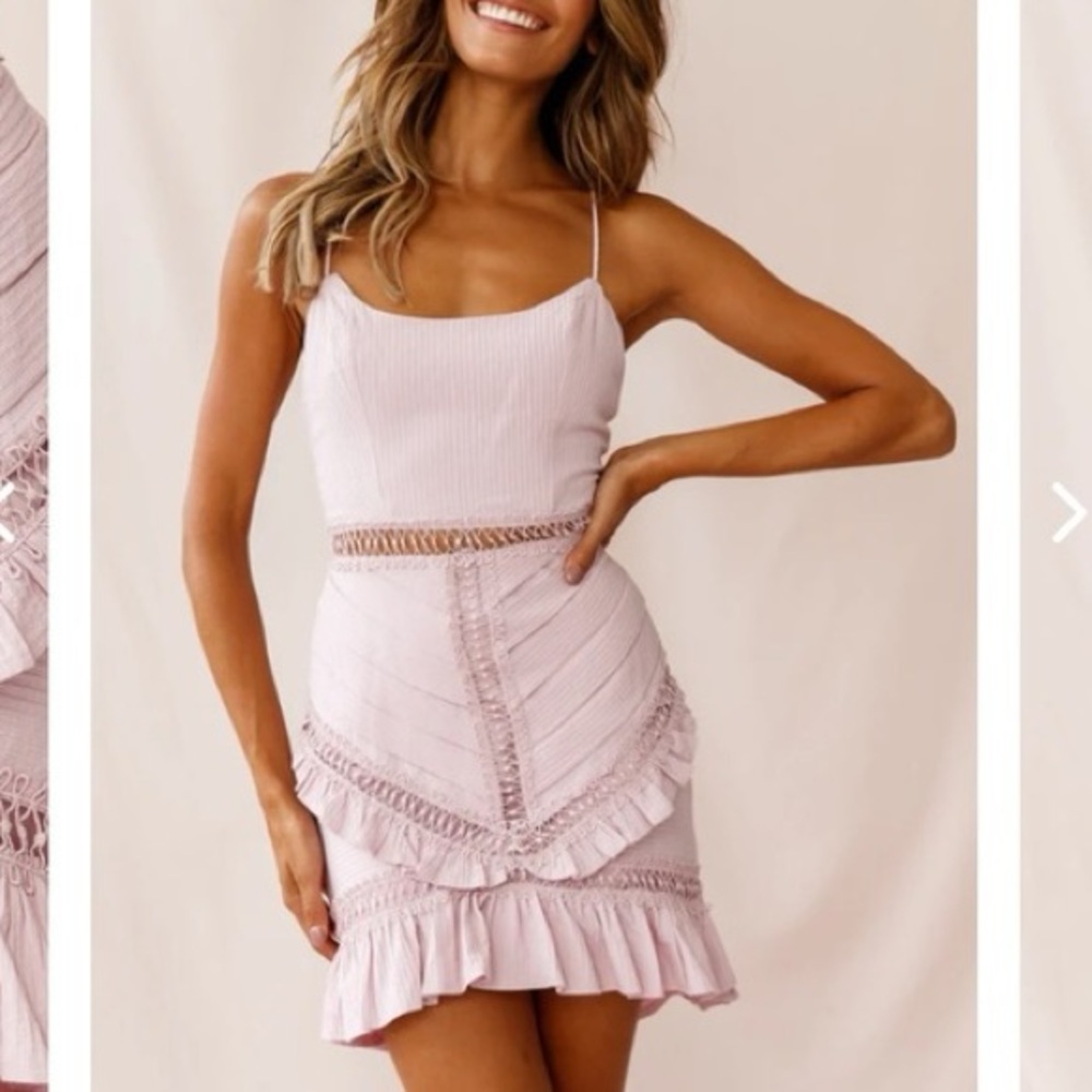 Selfie Leslie Walk this Way Pale Pink Pintuck Ruffle Mini Dress